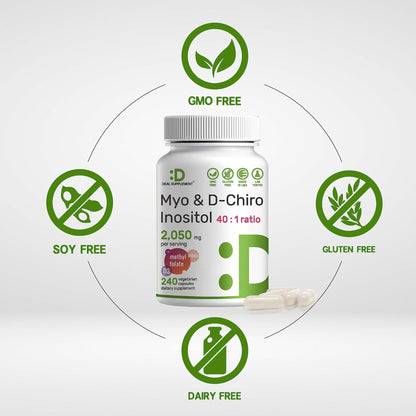 Myo-Inositol & D-Chiro Inositol Supplement (40:1) 2,050mg Per Serving, 240 Veggie Cap - Maple Wellness Supplements