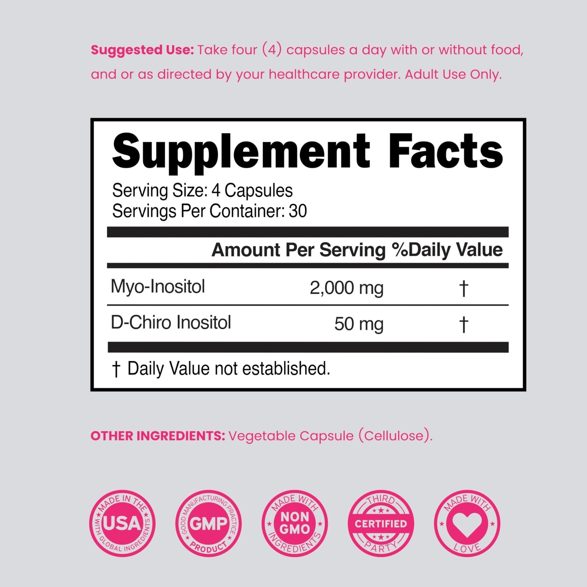 Myo-Inositol & D-Chiro Inositol Supplement For Women (120 Capsules, 2050mg Per Serving Ideal 40:1 Ratio Myo Inositol) Hormone Balance for Women - Third Party Tested - Maple Wellness Supplements
