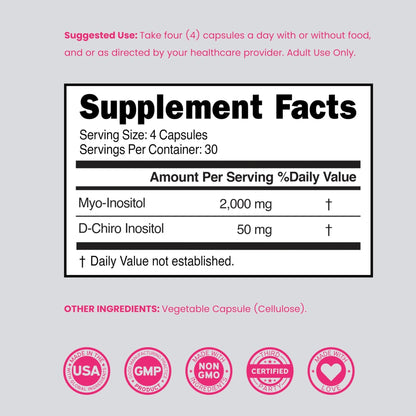 Myo-Inositol & D-Chiro Inositol Supplement For Women (120 Capsules, 2050mg Per Serving Ideal 40:1 Ratio Myo Inositol) Hormone Balance for Women - Third Party Tested - Maple Wellness Supplements