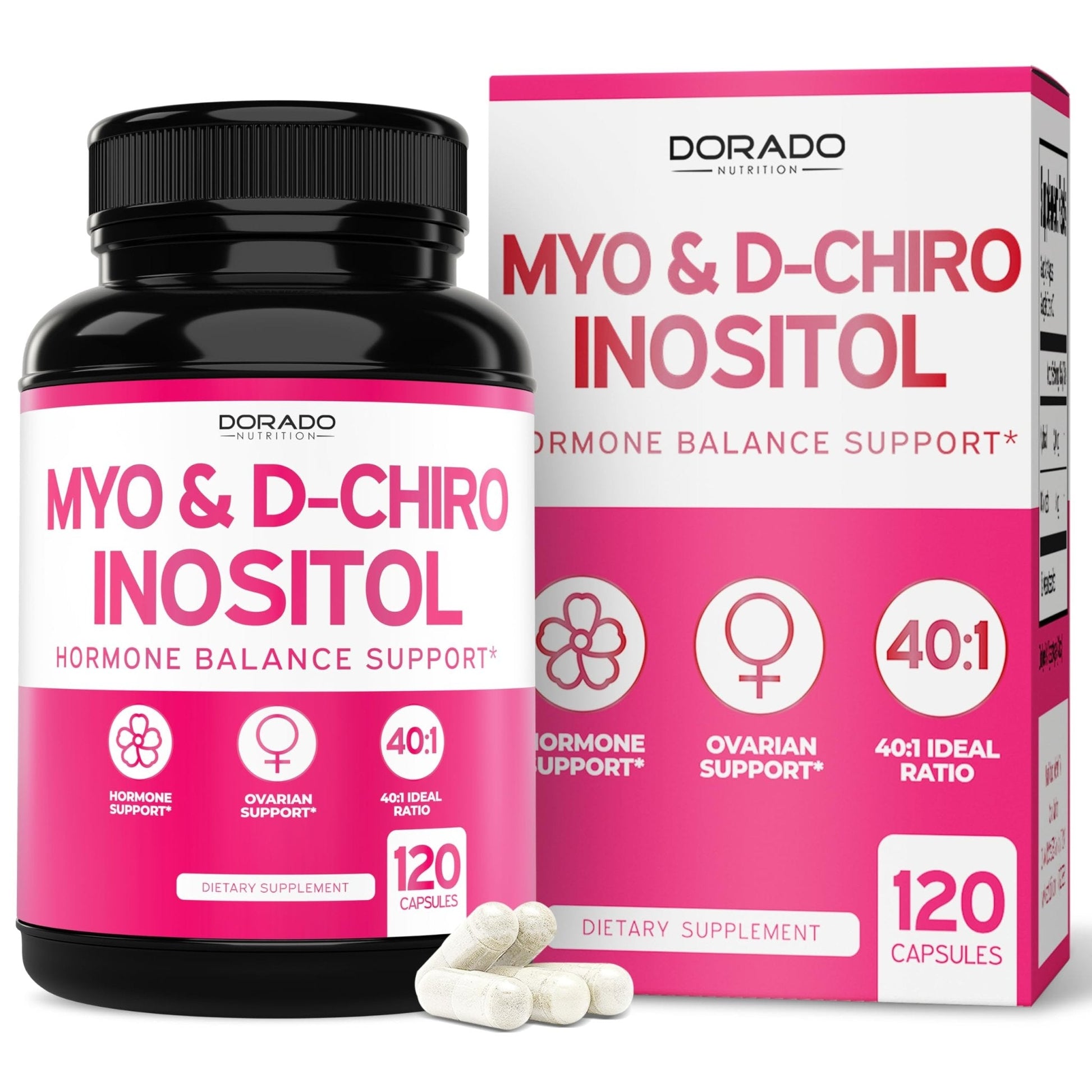 Myo-Inositol & D-Chiro Inositol Supplement For Women (120 Capsules, 2050mg Per Serving Ideal 40:1 Ratio Myo Inositol) Hormone Balance for Women - Third Party Tested - Maple Wellness Supplements