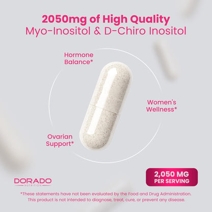 Myo-Inositol & D-Chiro Inositol Supplement For Women (120 Capsules, 2050mg Per Serving Ideal 40:1 Ratio Myo Inositol) Hormone Balance for Women - Third Party Tested - Maple Wellness Supplements