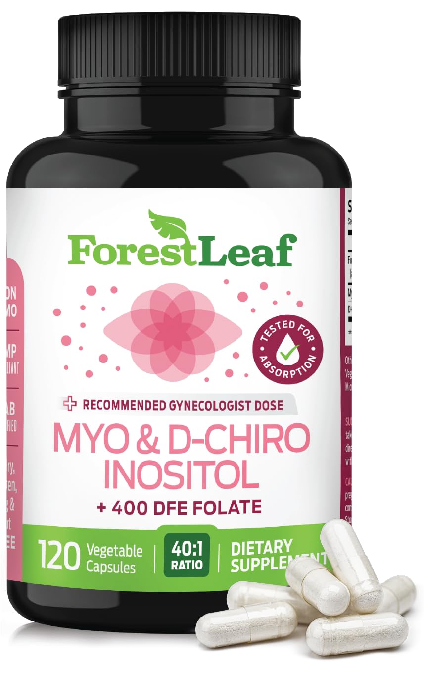 Myo-Inositol & D-Chiro Inositol Supplement for Women's Health | Fertility Supplements Women | Inositol 40:1 Ratio Support Ovarian Function & Healthy Hormone Balance Women | 2050mg | 120 Powder Caps - Maple Wellness Supplements