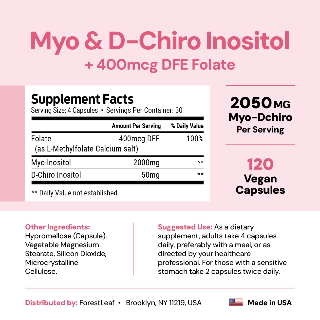 Myo-Inositol & D-Chiro Inositol Supplement for Women's Health | Fertility Supplements Women | Inositol 40:1 Ratio Support Ovarian Function & Healthy Hormone Balance Women | 2050mg | 120 Powder Caps - Maple Wellness Supplements