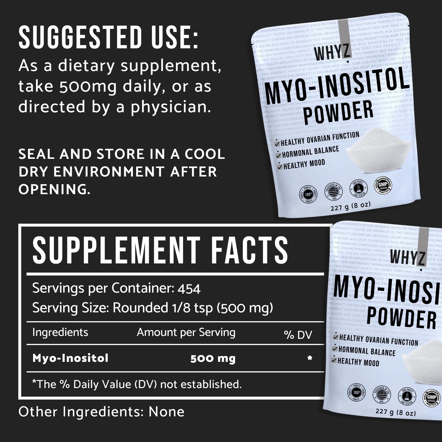 Myo-Inositol Powder 8oz, Natural Myo Inositol Supplement for Ovarian Support - Maple Wellness Supplements