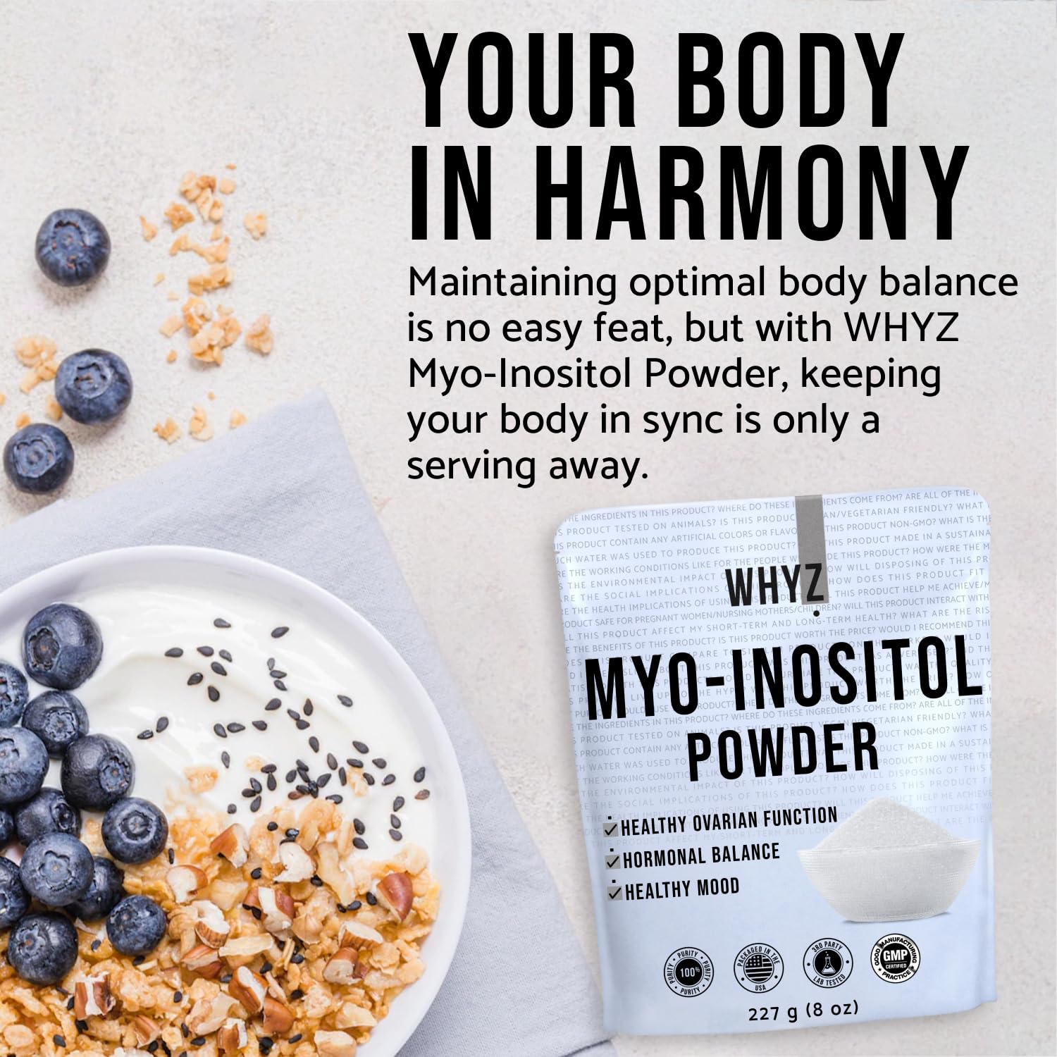 Myo-Inositol Powder 8oz, Natural Myo Inositol Supplement for Ovarian Support - Maple Wellness Supplements