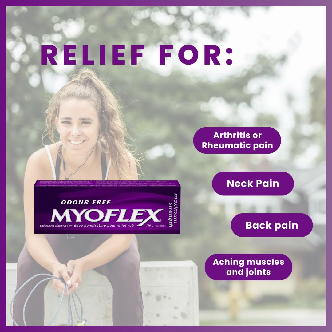 Myoflex Pain Relief Rub | Odourless | Provides Deep Penetrating Relief of Muscle Soreness & Joint Pain | Menthol Free | Stain Free | Non-Greasy | Great for Ages 2+ | 100 Grams (Maximum Strength) - Maple Wellness Supplements