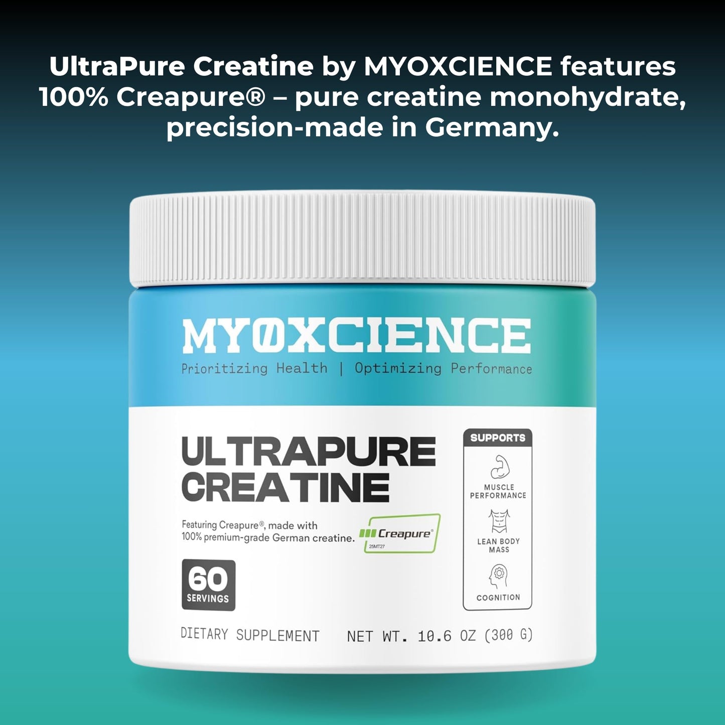 MYOXCIENCE Creapure® Creatine Monohydrate | Supports Strength & Muscle Mass, Cognition and Lean Body Mass | Unflavored 60 Servings - Maple Wellness Supplements