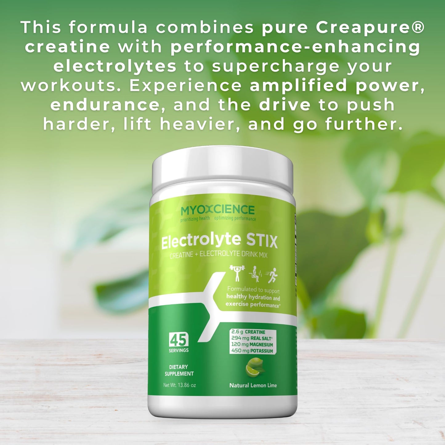 MYOXCIENCE Electrolyte STIX | Creatine Electrolyte Powder | Recovery from Exercise & Muscle Development w/Real Salt (Lemon Lime Flavor) (Jar 45 ct) - Maple Wellness Supplements