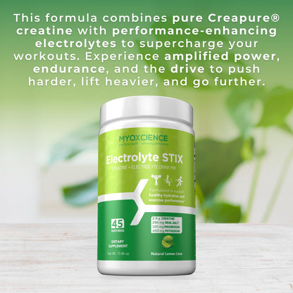 MYOXCIENCE Electrolyte STIX | Creatine Electrolyte Powder | Recovery from Exercise & Muscle Development w/Real Salt (Lemon Lime Flavor) (Jar 45 ct) - Maple Wellness Supplements