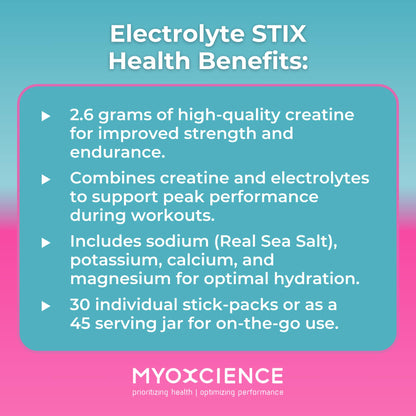 MYOXCIENCE Electrolyte STIX | Creatine Electrolyte Powder | Recovery from Exercise & Muscle Development w/Real Salt (Natural Orange Flavor) (Jar 45 ct) - Maple Wellness Supplements