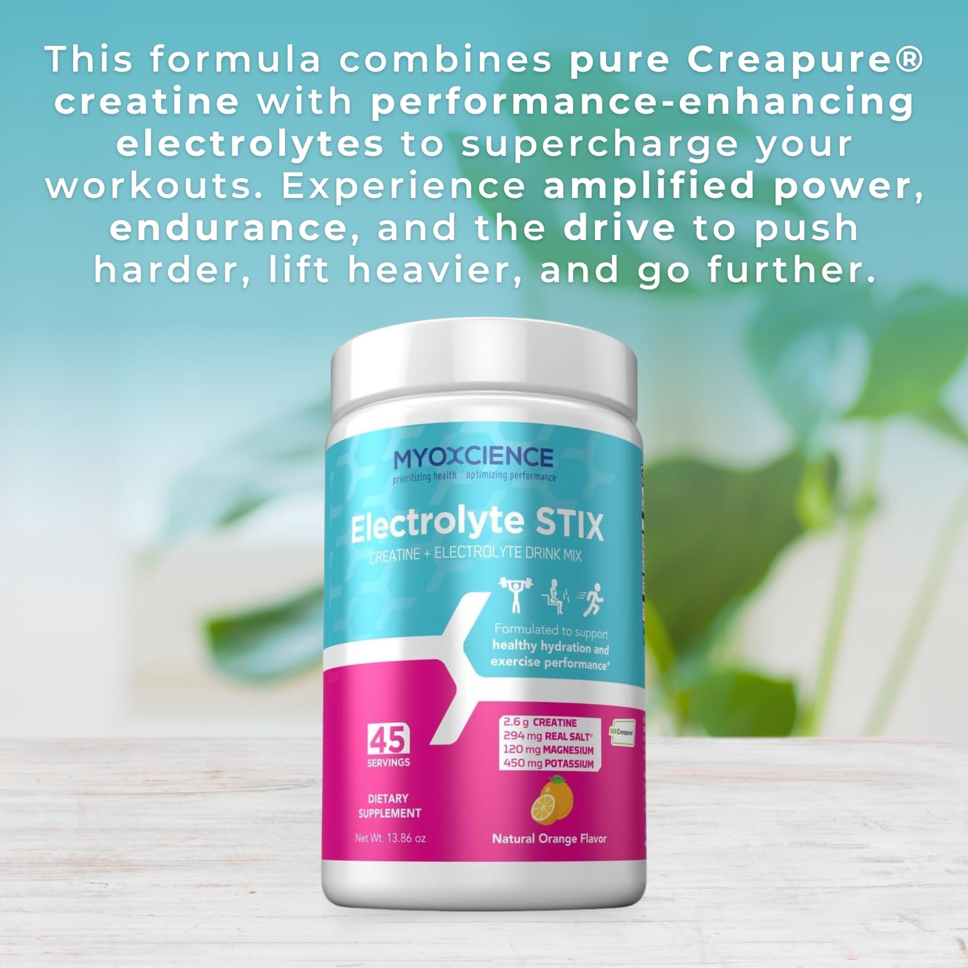MYOXCIENCE Electrolyte STIX | Creatine Electrolyte Powder | Recovery from Exercise & Muscle Development w/Real Salt (Natural Orange Flavor) (Jar 45 ct) - Maple Wellness Supplements