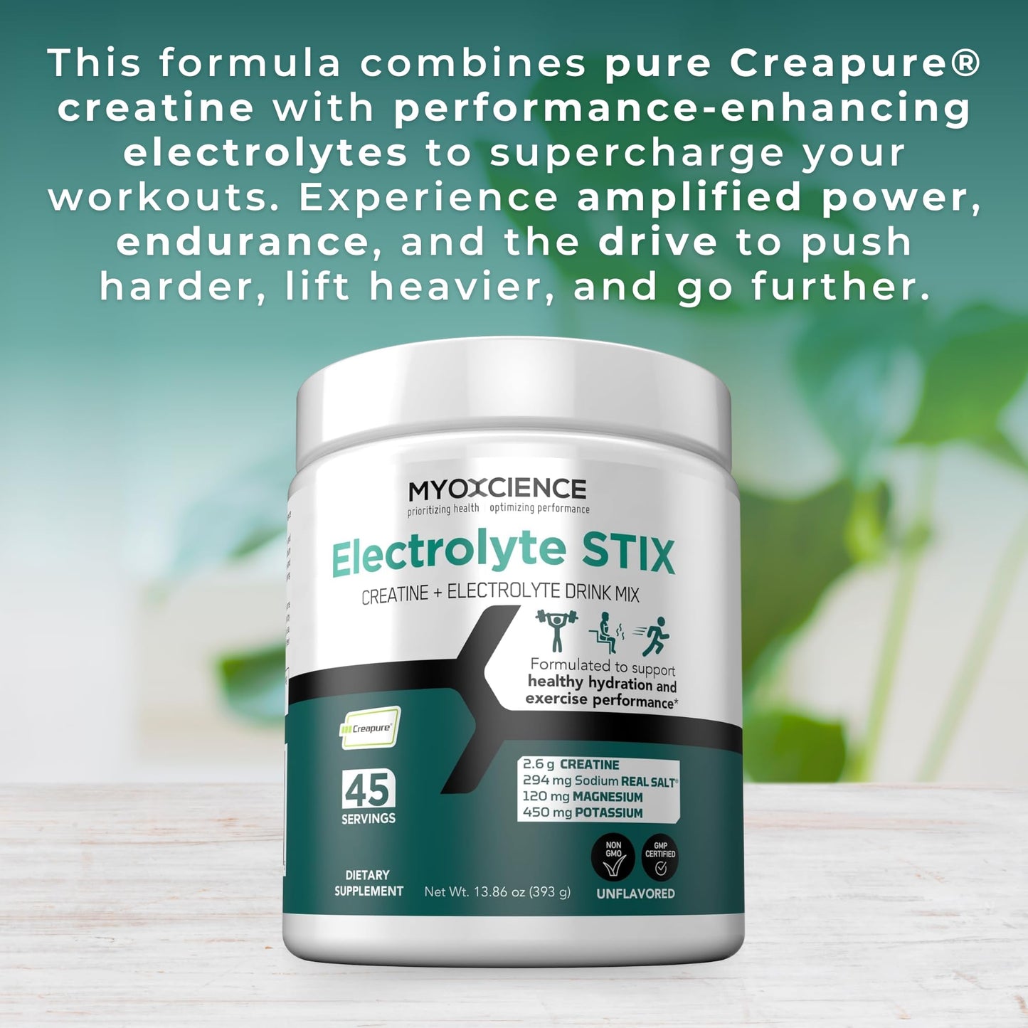 MYOXCIENCE Electrolyte STIX | Creatine Electrolyte Powder | Recovery from Exercise & Muscle Development w/Real Salt (Unflavored) (Jar 45 ct) - Maple Wellness Supplements