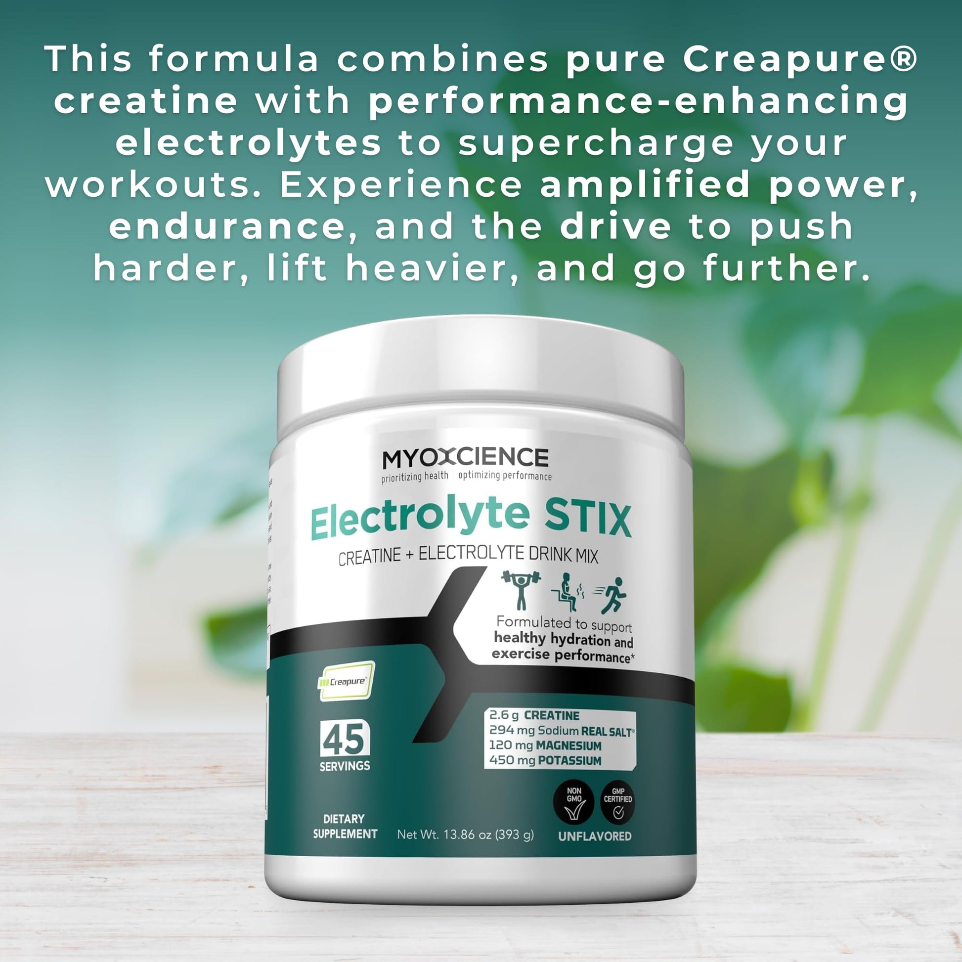 MYOXCIENCE Electrolyte STIX | Creatine Electrolyte Powder | Recovery from Exercise & Muscle Development w/Real Salt (Unflavored) (Jar 45 ct) - Maple Wellness Supplements