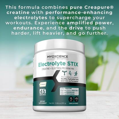 MYOXCIENCE Electrolyte STIX | Creatine Electrolyte Powder | Recovery from Exercise & Muscle Development w/Real Salt (Unflavored) (Jar 45 ct) - Maple Wellness Supplements