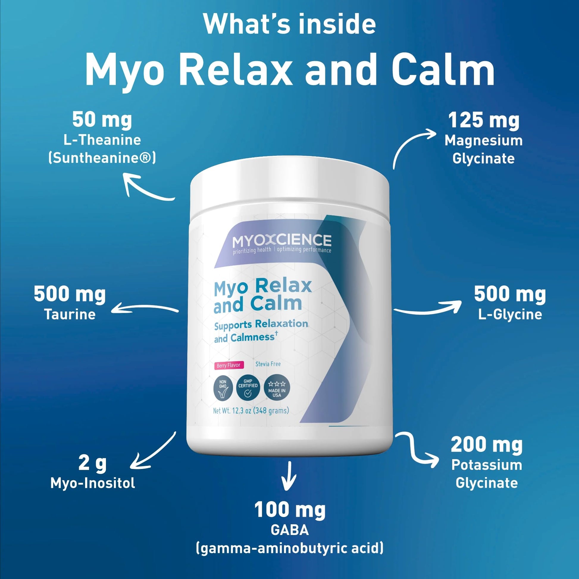 MYOXCIENCE Myo Relax & Calm | Myo-Inositol, L-Theanine, Taurine, Magnesium & GABA | Supports Sleep, Neurotransmitter & Hormone Support (Berry Flavor) (60 Servings) - Maple Wellness Supplements