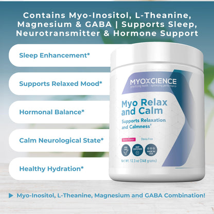 MYOXCIENCE Myo Relax & Calm | Myo-Inositol, L-Theanine, Taurine, Magnesium & GABA | Supports Sleep, Neurotransmitter & Hormone Support (Berry Flavor) (60 Servings) - Maple Wellness Supplements