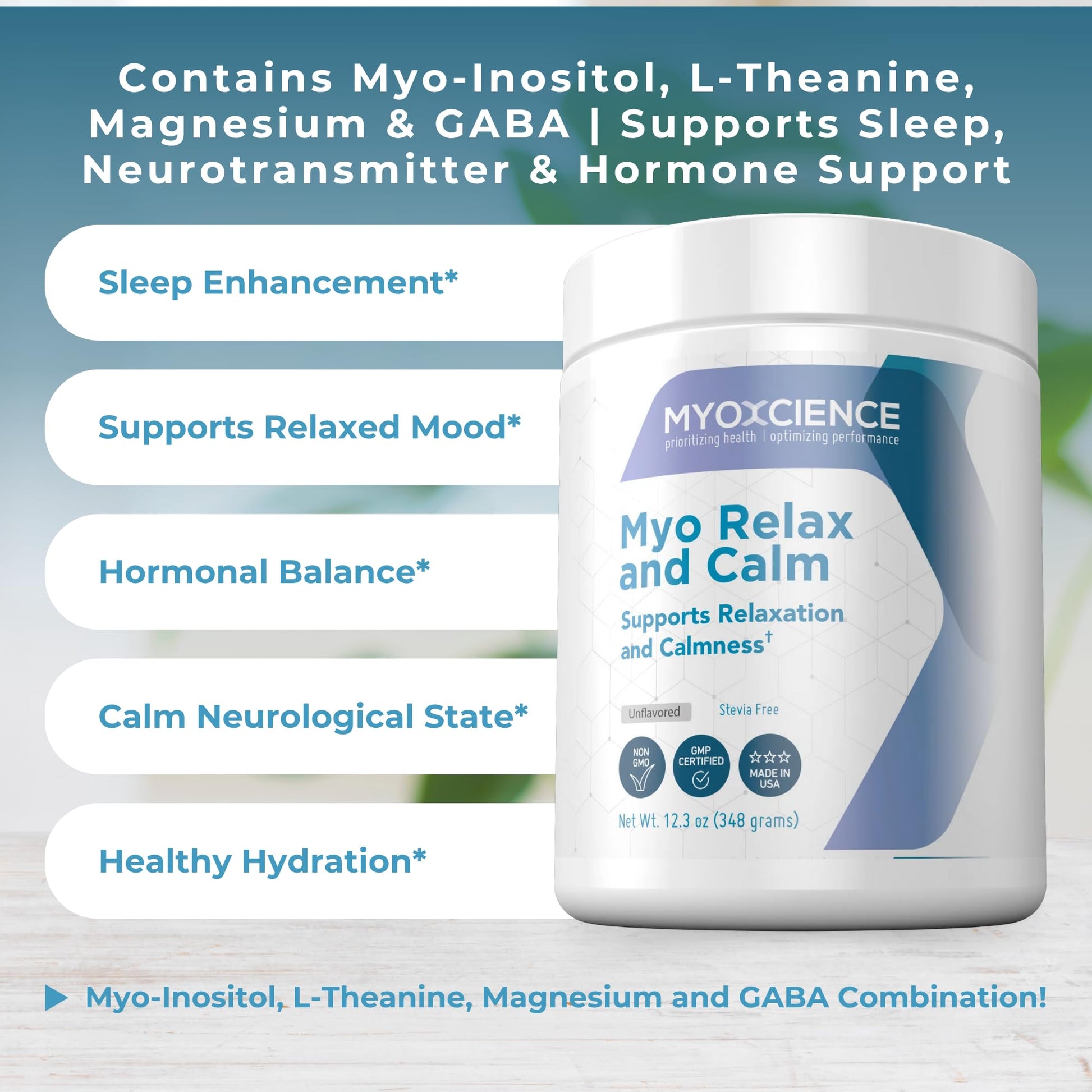 MYOXCIENCE Myo Relax & Calm | Myo-Inositol, L-Theanine, Taurine, Magnesium & GABA | Supports Sleep, Neurotransmitter & Hormone Support (Unflavored) (60 Servings) - Maple Wellness Supplements