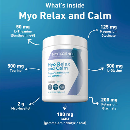MYOXCIENCE Myo Relax & Calm | Myo-Inositol, L-Theanine, Taurine, Magnesium & GABA | Supports Sleep, Neurotransmitter & Hormone Support (Unflavored) (60 Servings) - Maple Wellness Supplements