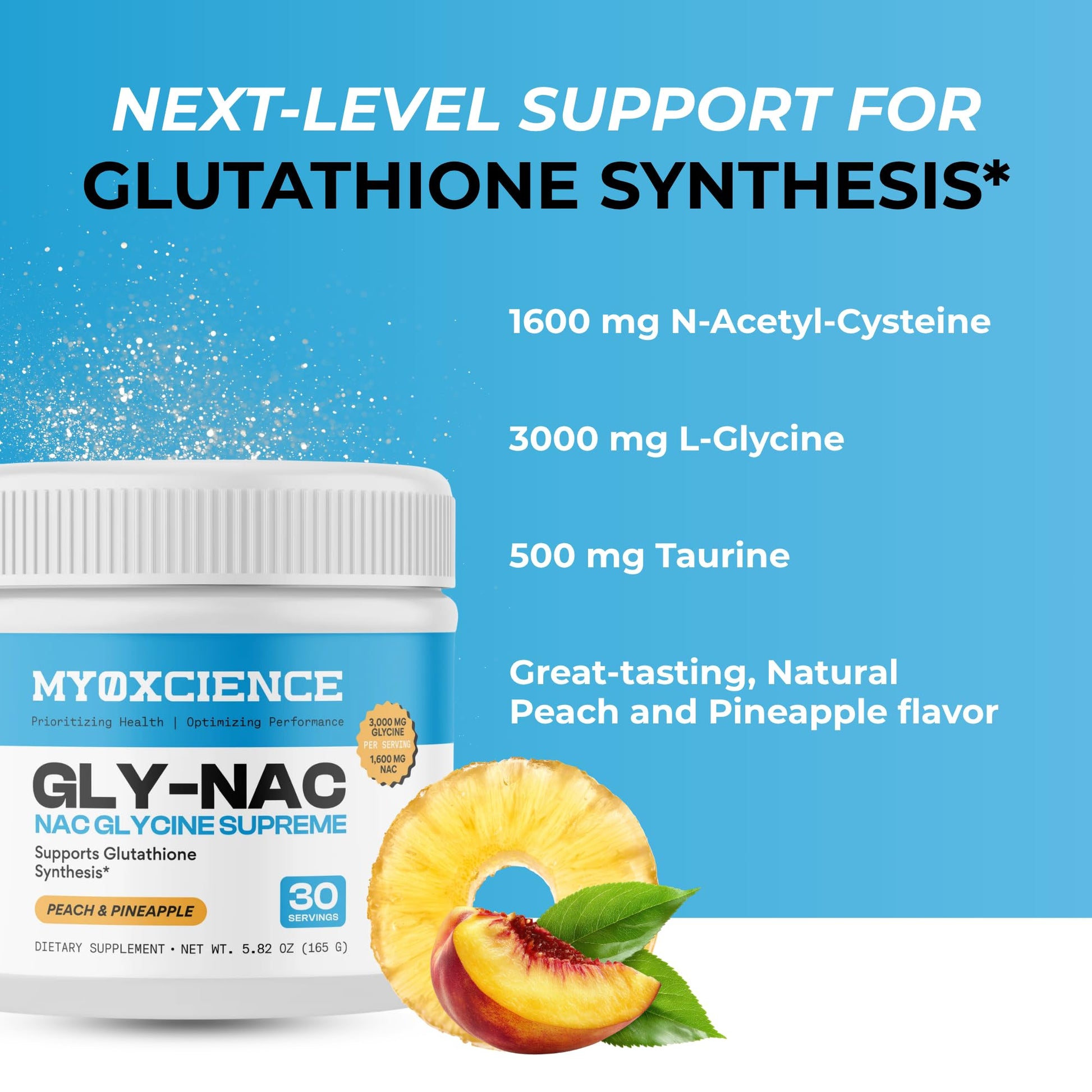MYOXCIENCE NAC Glycine Supreme | N-Acetyl-L-Cysteine, Glycine, and Taurine Combination (Natural Peach and Pineapple Flavor) (30 Servings) - Maple Wellness Supplements