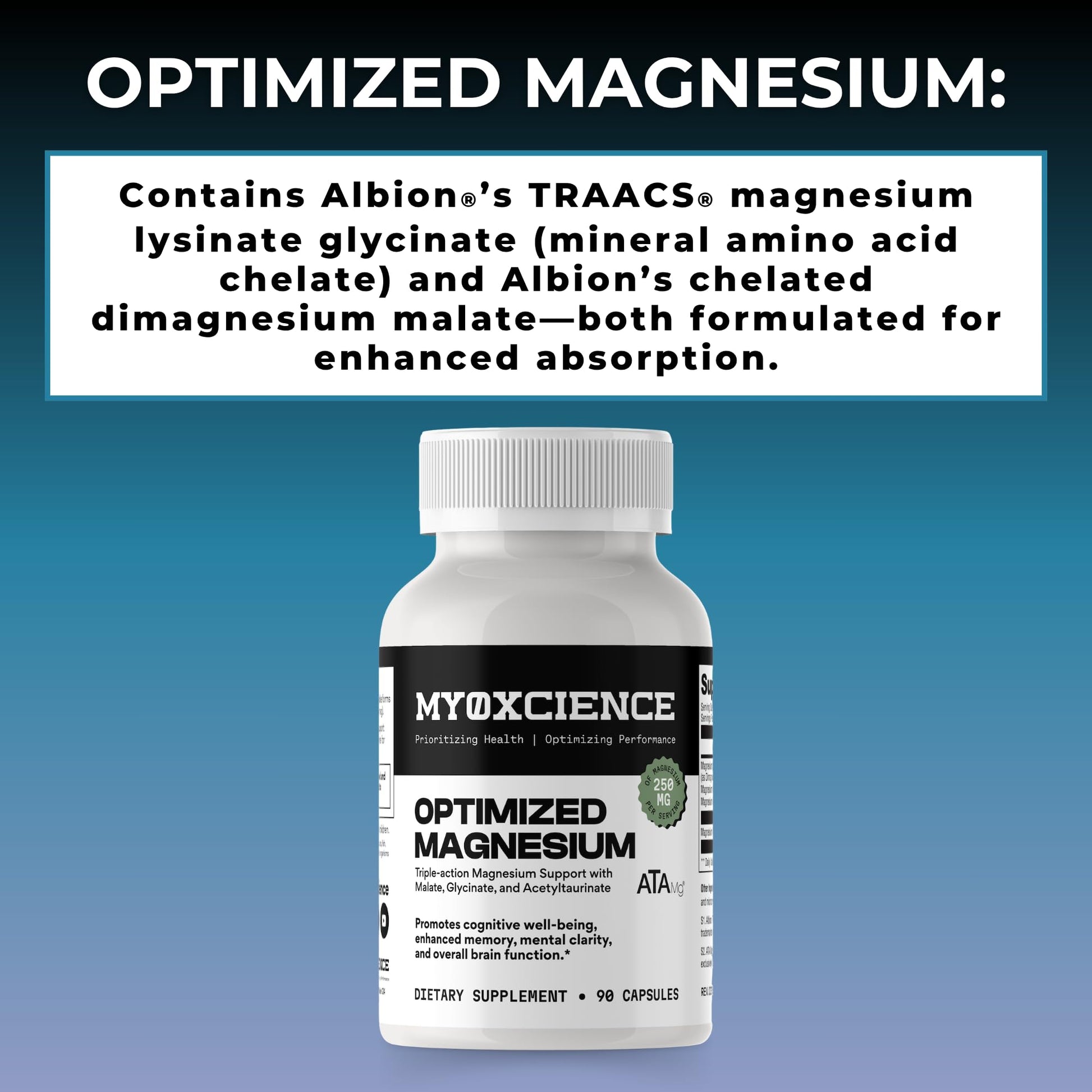 MYOXCIENCE Optimized Magnesium Glycinate + Magnesium Taurate (as ATAmag®) for High Brain Bioavailability to Support Stress Relief and Sleep | 30 Servings - Maple Wellness Supplements