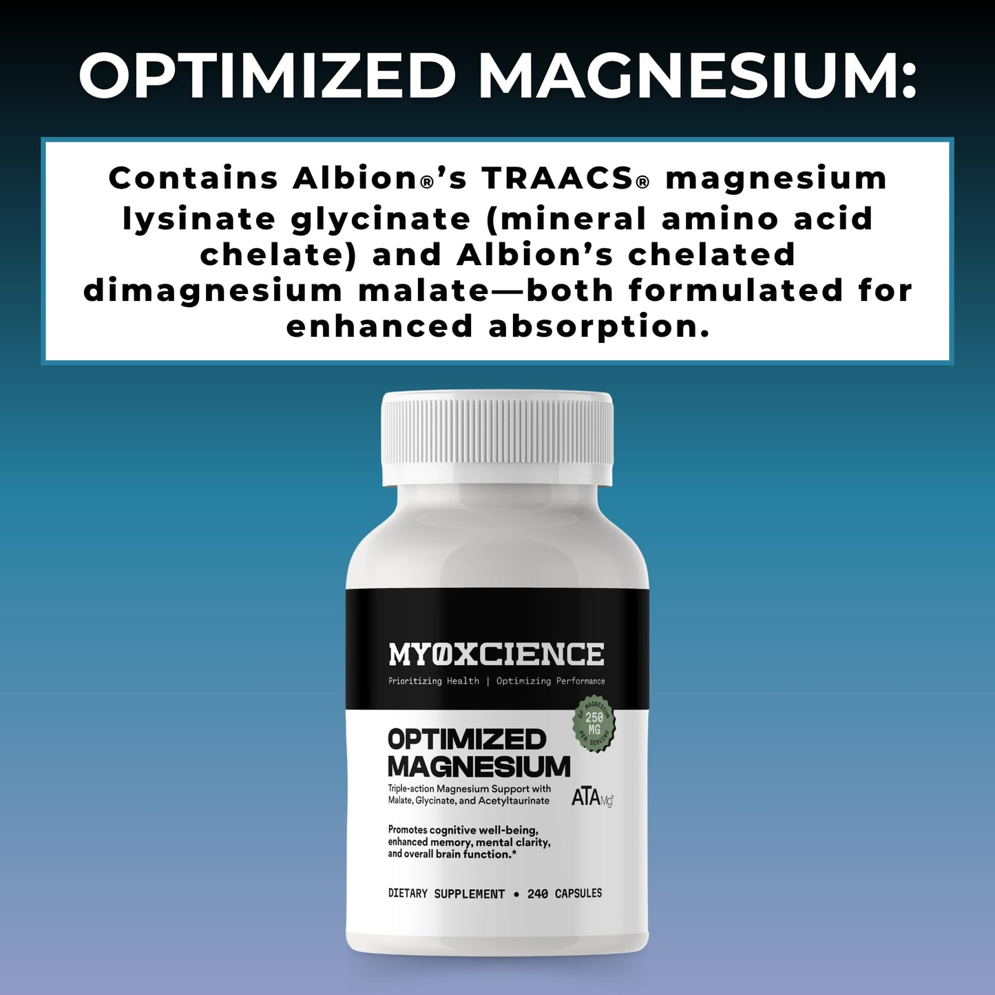 MYOXCIENCE Optimized Magnesium Glycinate + Magnesium Taurate (as ATAmag®) for High Brain Bioavailability to Support Stress Relief and Sleep | 80 Servings - Maple Wellness Supplements
