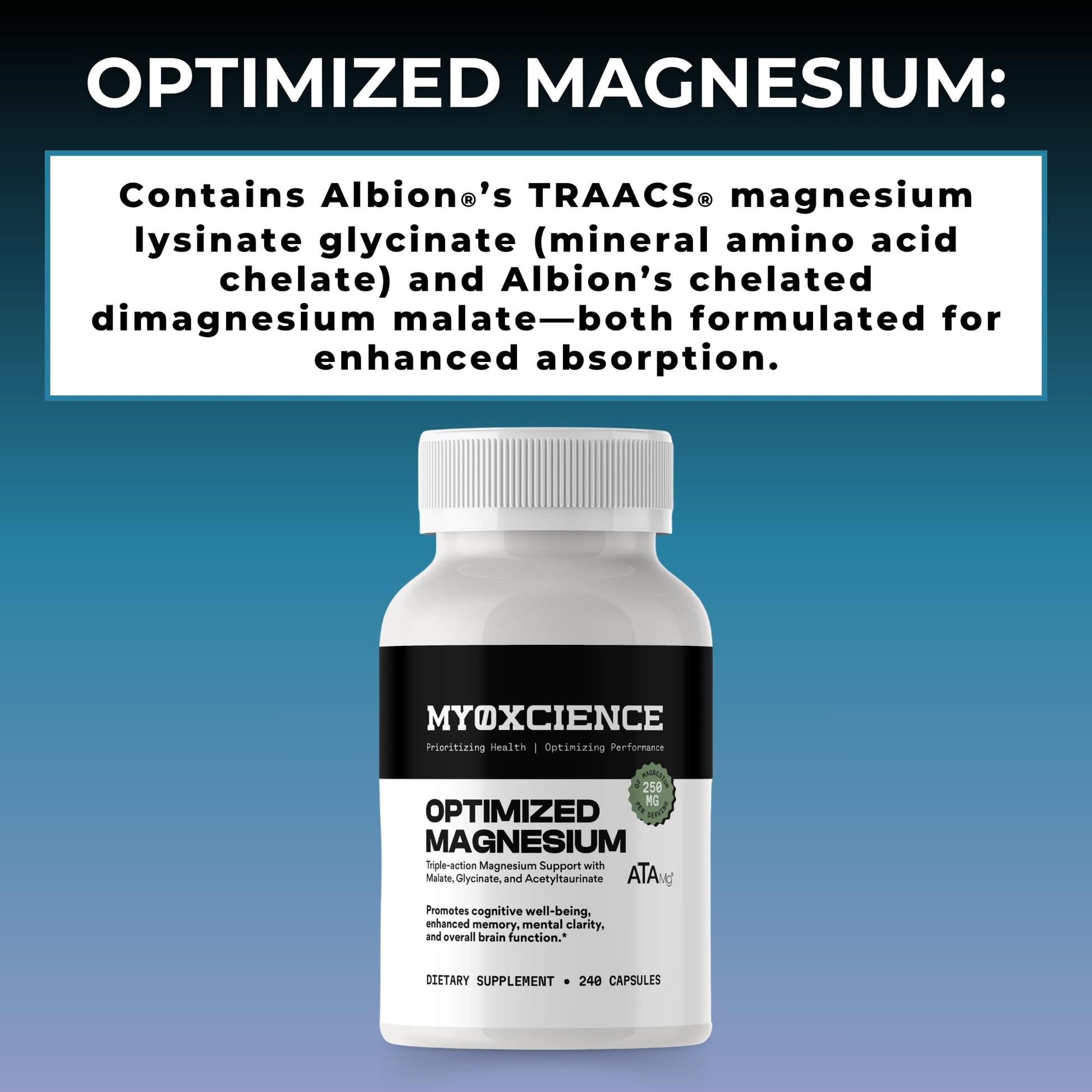 MYOXCIENCE Optimized Magnesium Glycinate + Magnesium Taurate (as ATAmag®) for High Brain Bioavailability to Support Stress Relief and Sleep | 80 Servings - Maple Wellness Supplements