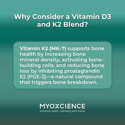 MYOXCIENCE Vitamin D3 + K2 Essential Micronutrients | Vitamin D3 5,000 IU | Vitamin K2 as MK-7 90 mcg (90 Vegetarian Capsules) - Maple Wellness Supplements