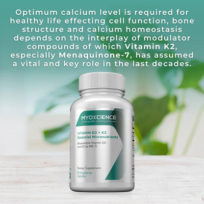 MYOXCIENCE Vitamin D3 + K2 Essential Micronutrients | Vitamin D3 5,000 IU | Vitamin K2 as MK-7 90 mcg (90 Vegetarian Capsules) - Maple Wellness Supplements