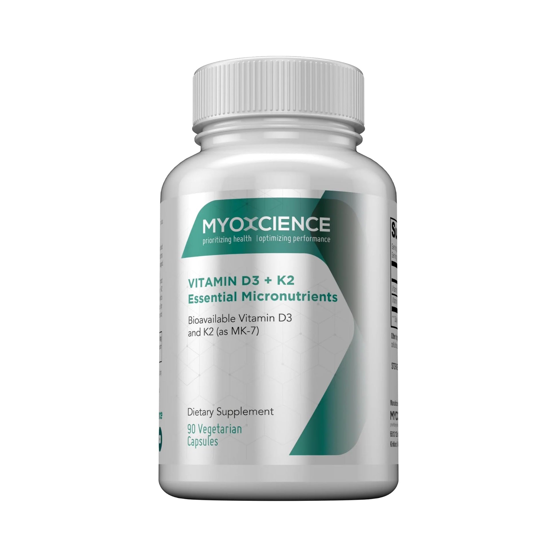 MYOXCIENCE Vitamin D3 + K2 Essential Micronutrients | Vitamin D3 5,000 IU | Vitamin K2 as MK-7 90 mcg (90 Vegetarian Capsules) - Maple Wellness Supplements