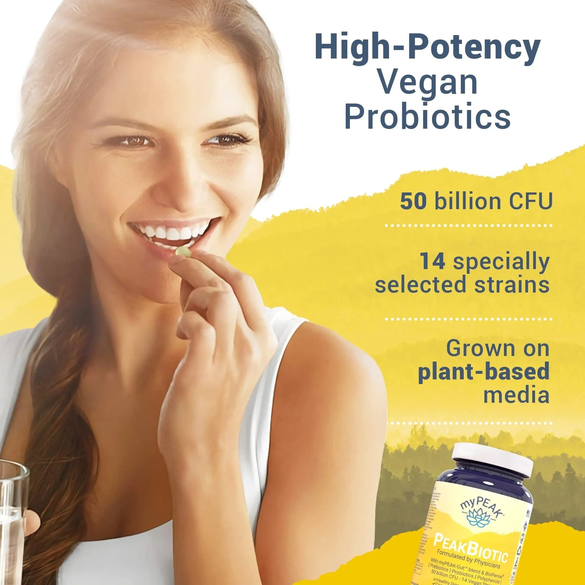 myPEAK PeakBiotic: The Ultimate Vegan Synbiotic with 50 Billion CFU Probiotics Prebiotics Postbiotics Modbiotics and Gut Lining to Enhance Digestion, Skin, and Mood with 2-Month Supply, 60 Capsules - Maple Wellness Supplements