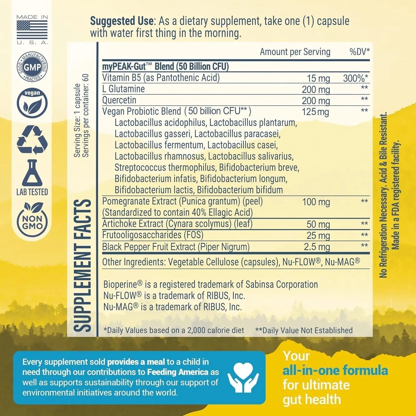 myPEAK PeakBiotic: The Ultimate Vegan Synbiotic with 50 Billion CFU Probiotics Prebiotics Postbiotics Modbiotics and Gut Lining to Enhance Digestion, Skin, and Mood with 2-Month Supply, 60 Capsules - Maple Wellness Supplements