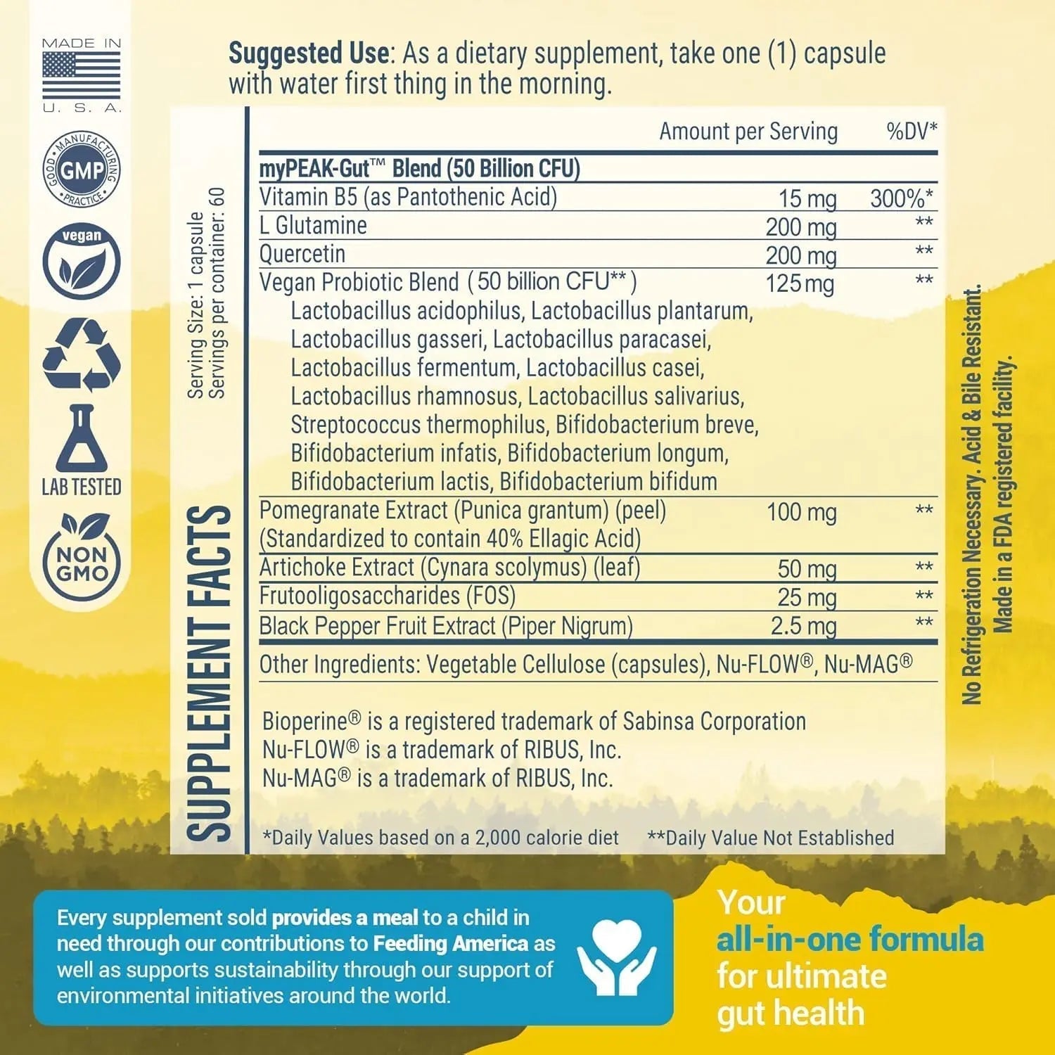 myPEAK PeakBiotic: The Ultimate Vegan Synbiotic with 50 Billion CFU Probiotics Prebiotics Postbiotics Modbiotics and Gut Lining to Enhance Digestion, Skin, and Mood with 2-Month Supply, 60 Capsules - Maple Wellness Supplements