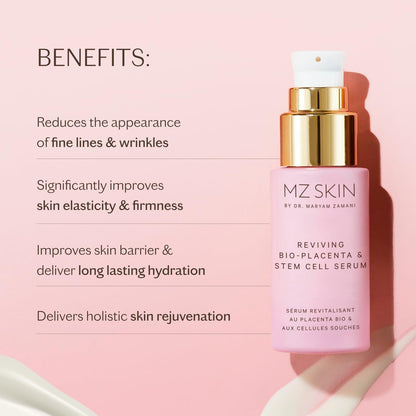 MZ SKIN Reviving Bio-Placenta & Stem Cell Serum, Night Treatment for Powerful Rejuvenation, With Peptides, Squalane & Hyaluronic Acid, Perfect For Anti-Aging, Wrinkles & Fine Lines, 1.01 fl oz - Maple Wellness Supplements