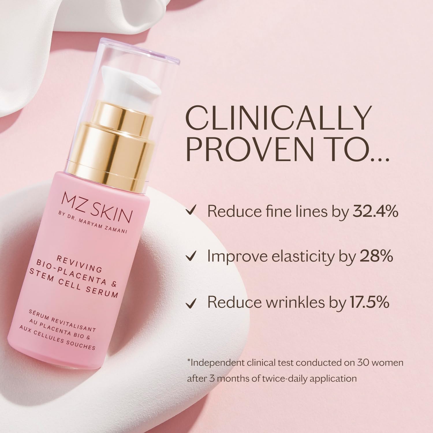MZ SKIN Reviving Bio-Placenta & Stem Cell Serum, Night Treatment for Powerful Rejuvenation, With Peptides, Squalane & Hyaluronic Acid, Perfect For Anti-Aging, Wrinkles & Fine Lines, 1.01 fl oz - Maple Wellness Supplements