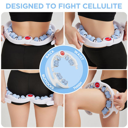 MZDXJ Cellulite Massage Tool - Lymphatic Drainage Massager - Muscle Roller, Deep Fascia Massage, Dimpled Skin Removal, Legs/Thighs/Buttocks, Anti-Cellulite Roller, Smooth Skin (14 Wheel - Blue) - Maple Wellness Supplements