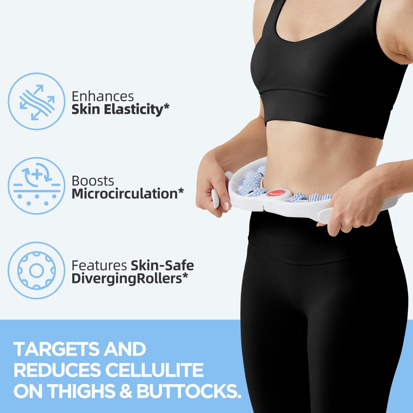 MZDXJ Cellulite Massage Tool - Lymphatic Drainage Massager - Muscle Roller, Deep Fascia Massage, Dimpled Skin Removal, Legs/Thighs/Buttocks, Anti-Cellulite Roller, Smooth Skin (14 Wheel - Blue) - Maple Wellness Supplements