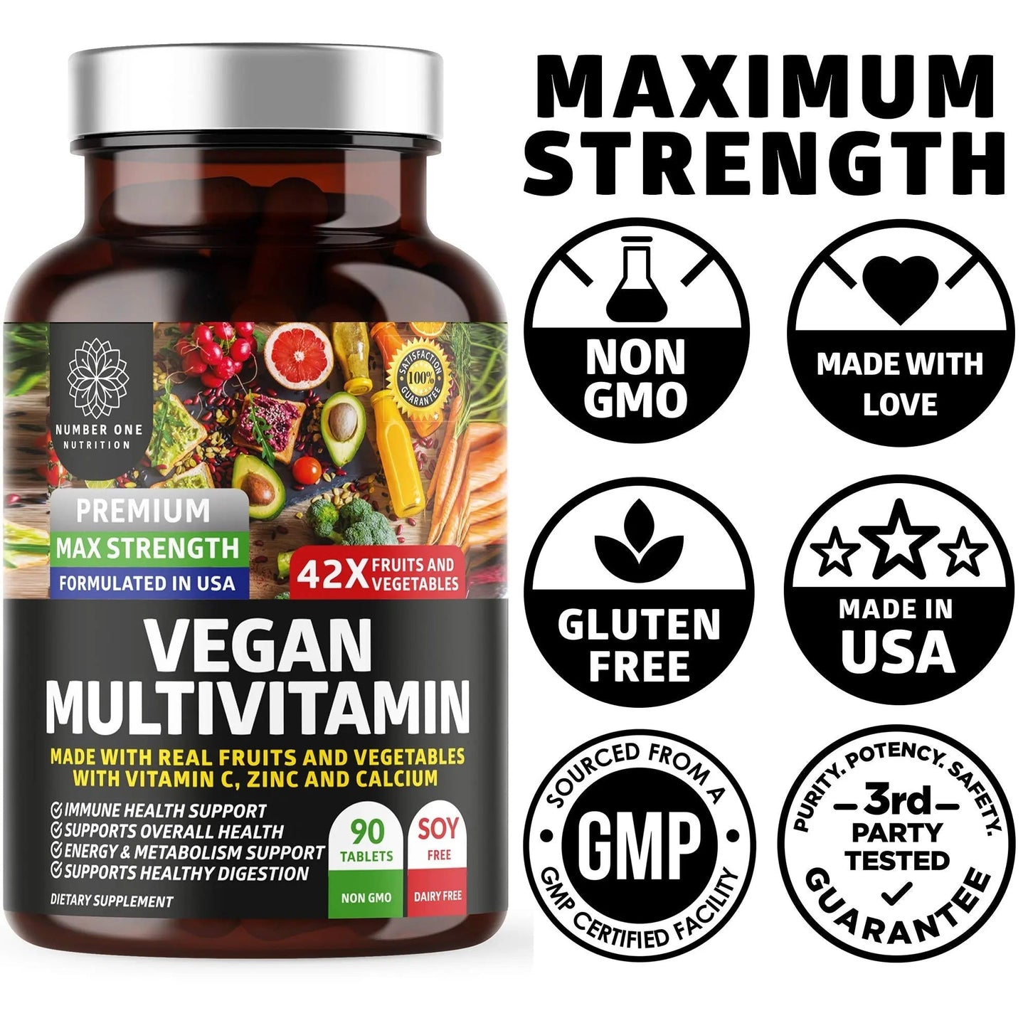 N1N Premium Plant Based Multivitamin [42 Powerful Ingredients] Men & Women Daily Multivitamins with Raw Veggies and Fruits, Probiotics - Maple Wellness Supplements
