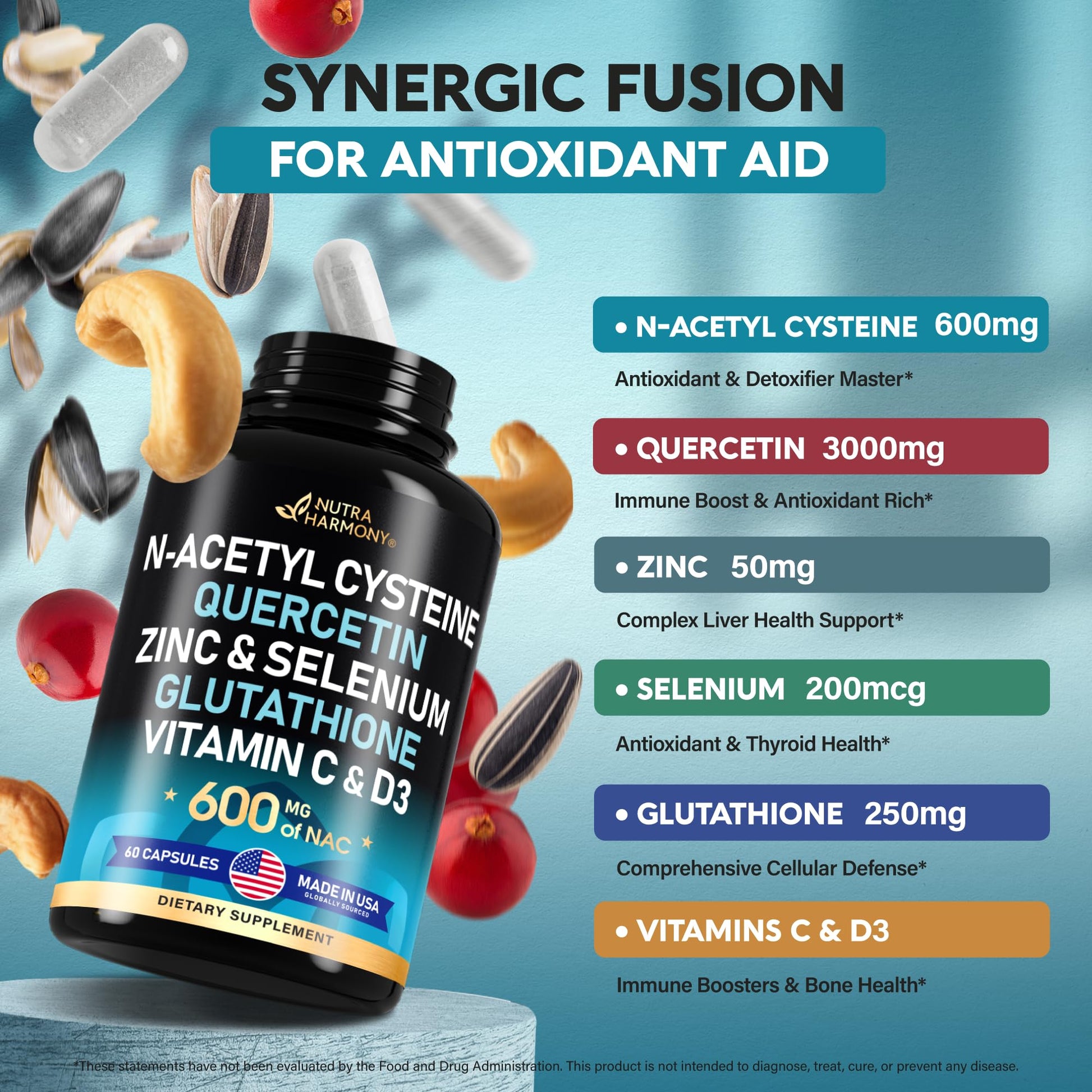 NAC 600 mg Supplement | Quercetin | Zinc | Glutathione | Selenium | Vitamin C & D3 - Maple Wellness Supplements