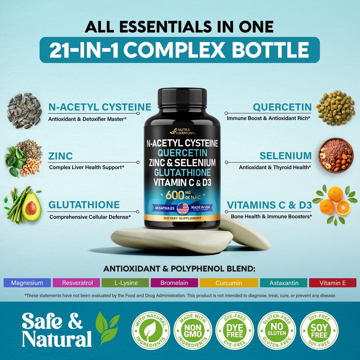 NAC 600 mg Supplement | Quercetin | Zinc | Glutathione | Selenium | Vitamin C & D3 - Maple Wellness Supplements