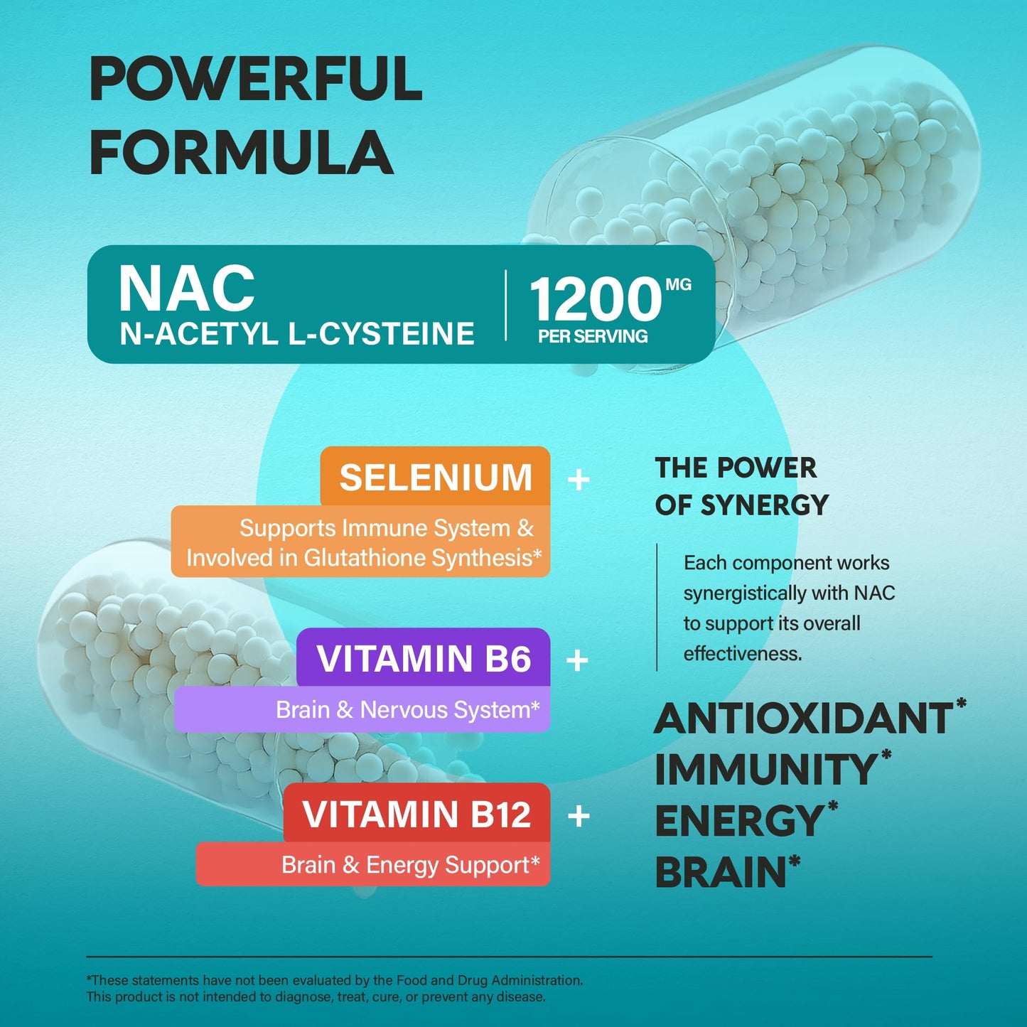 NAC Supplement | Selenium | B6 | B12 - Antioxidant, Immune Support - N Acetyl Cysteine 600 mg per Capsule, 1200 mg per Serving - Made in USA - Non-GMO, Gluten-Free - Maple Wellness Supplements