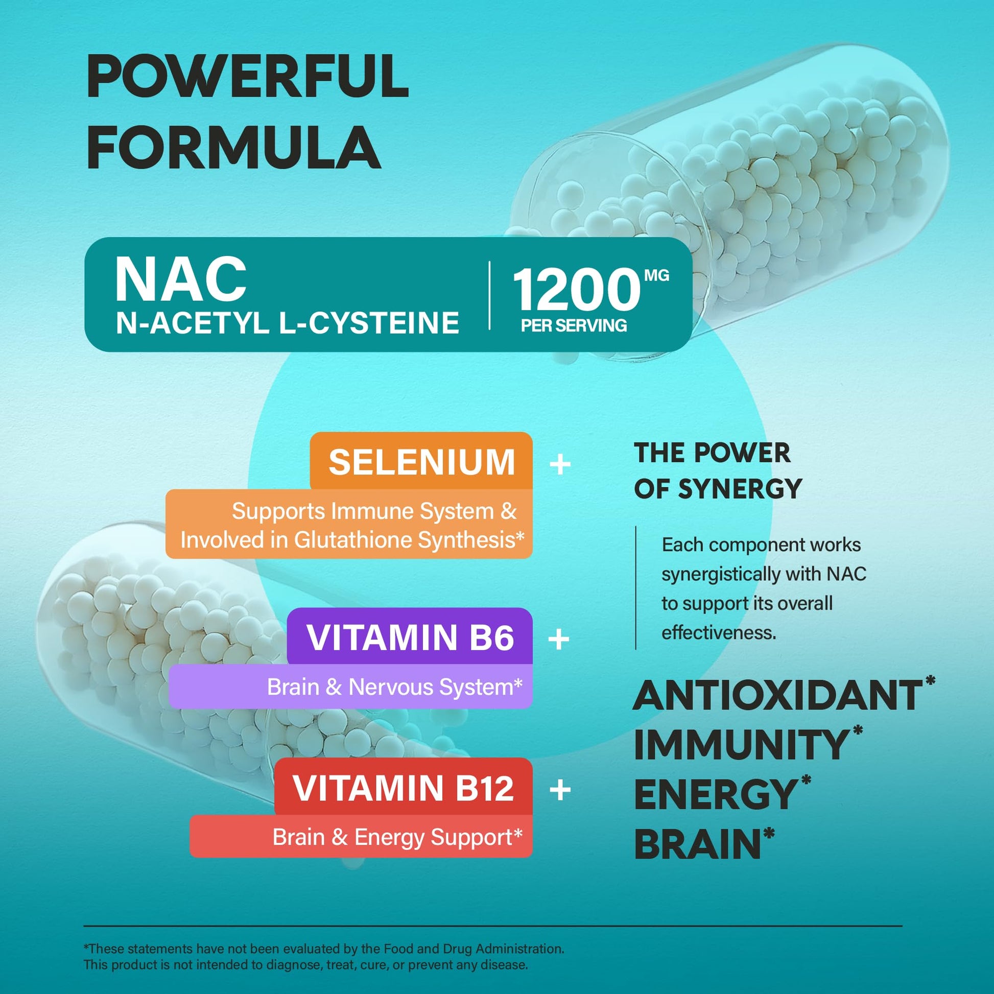 NAC Supplement | Selenium | B6 | B12 - Antioxidant, Immune Support - N Acetyl Cysteine 600 mg per Capsule, 1200 mg per Serving - Made in USA - Non-GMO, Gluten-Free - Maple Wellness Supplements