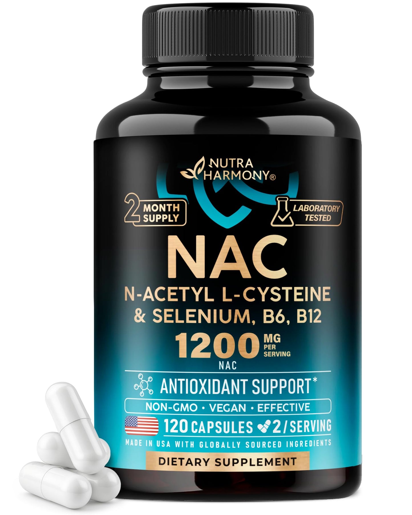 NAC Supplement | Selenium | B6 | B12 - Antioxidant, Immune Support - N Acetyl Cysteine 600 mg per Capsule, 1200 mg per Serving - Made in USA - Non-GMO, Gluten-Free - Maple Wellness Supplements