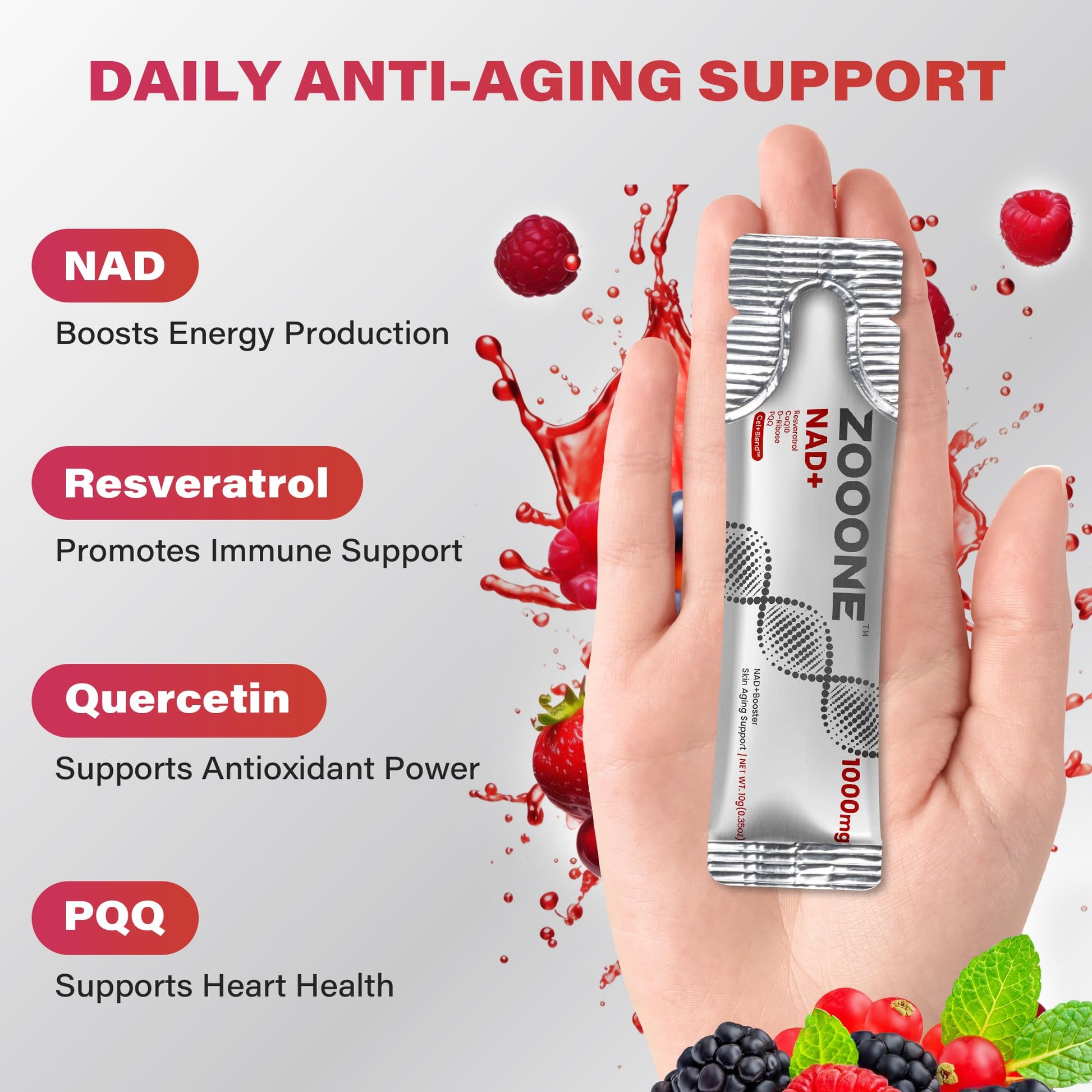 NAD+ 1000mg Liquid Packets Supplement - Premium Nicotinamide Riboside & Resveratrol for Cellular Energy,Advanced NAD Booster for Men & Women (90 Pocket) - Maple Wellness Supplements