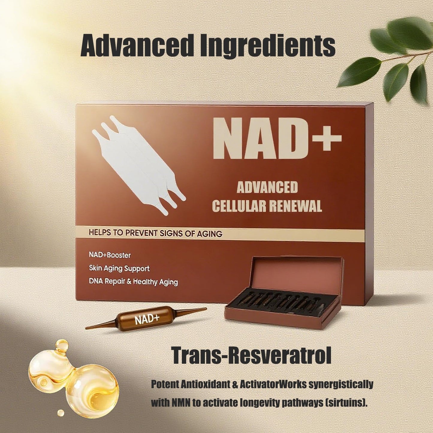 NAD+ Advanced Cellular Renewal Supplement 1200mg - Skin Anti-Aging & Energy Boost Support - 10 Vials - Maple Wellness Supplements