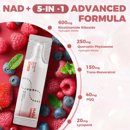NAD+ Liquid Supplement 1000mg 30 Sachet, Nicotinamide Riboside & Resveratrol with PQQ DNA Repair Advanced NAD Supplement for Men & Women,Boosts Cellular Energy - Maple Wellness Supplements