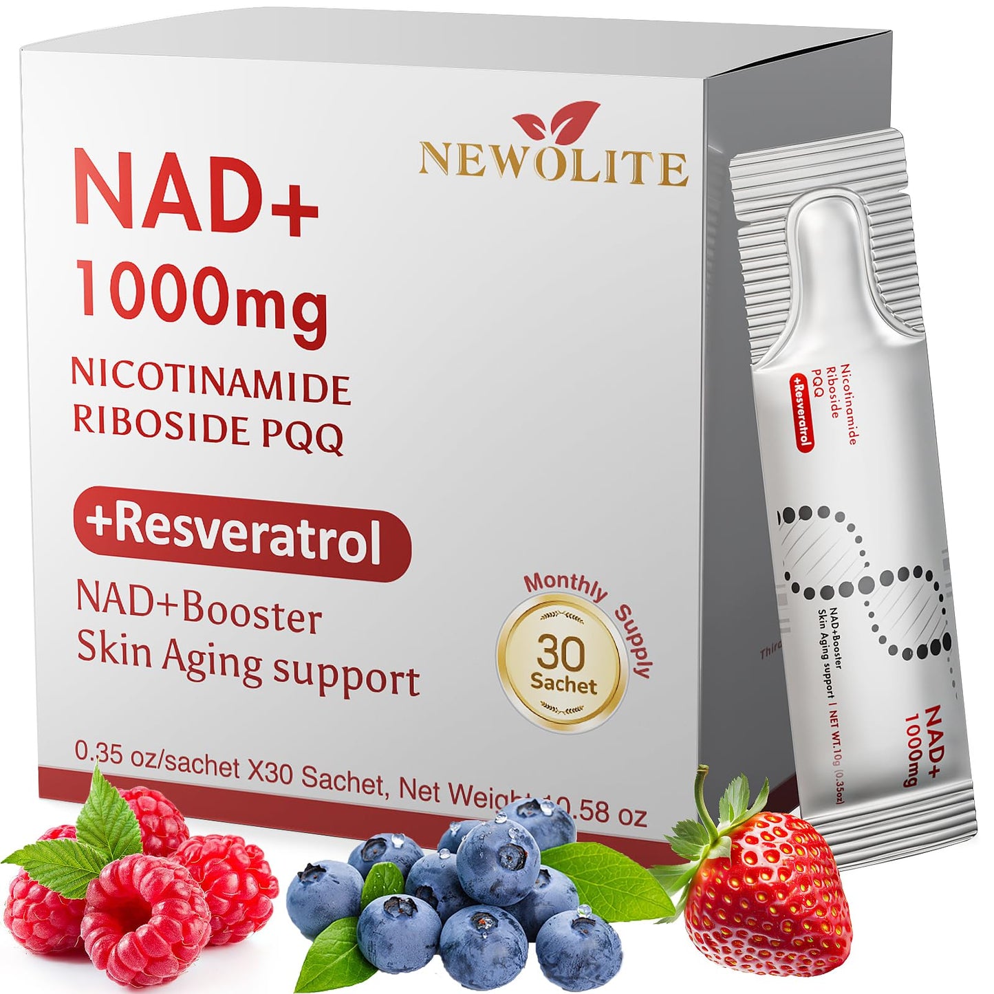 NAD+ Liquid Supplement 1000mg 30 Sachet, Nicotinamide Riboside & Resveratrol with PQQ DNA Repair Advanced NAD Supplement for Men & Women,Boosts Cellular Energy - Maple Wellness Supplements
