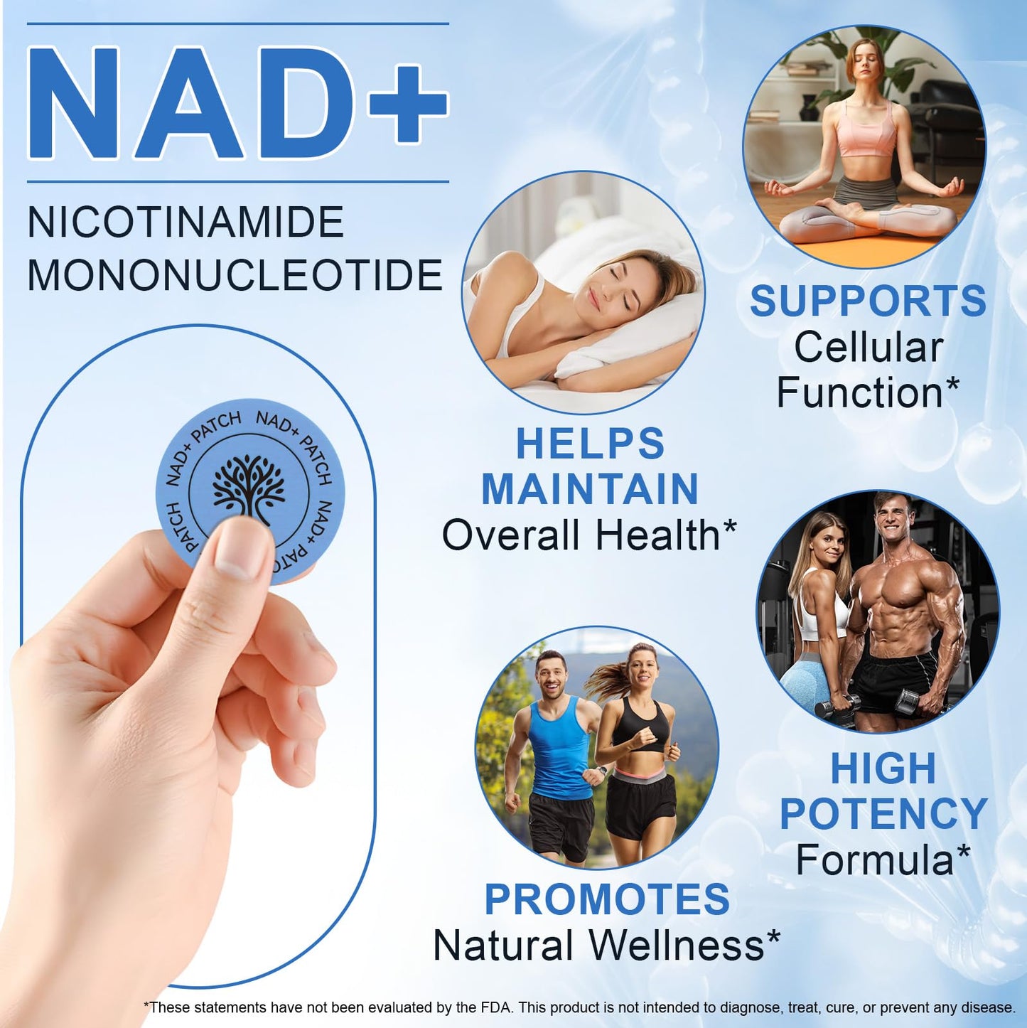 NAD Patches for Women & Men,One-Stop Solution for Skin and Wellness Support | NMNH, Resveratrol, Hyaluronic Acid, Vitamin C, & Coq10 l Premium 8-Hour Time-Release Patch for Enhanced Absorption - Maple Wellness Supplements