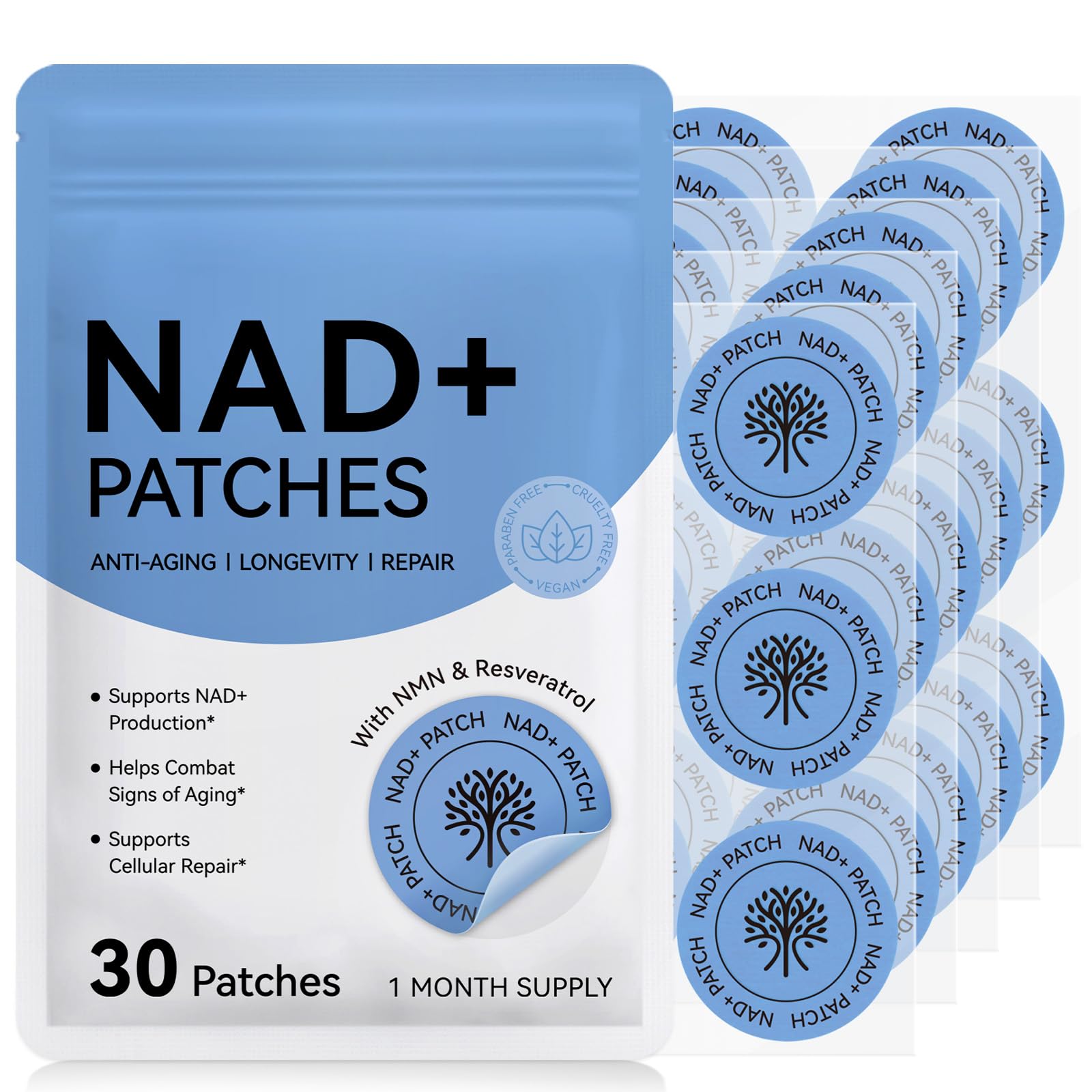 NAD Patches for Women & Men,One-Stop Solution for Skin and Wellness Support | NMNH, Resveratrol, Hyaluronic Acid, Vitamin C, & Coq10 l Premium 8-Hour Time-Release Patch for Enhanced Absorption - Maple Wellness Supplements