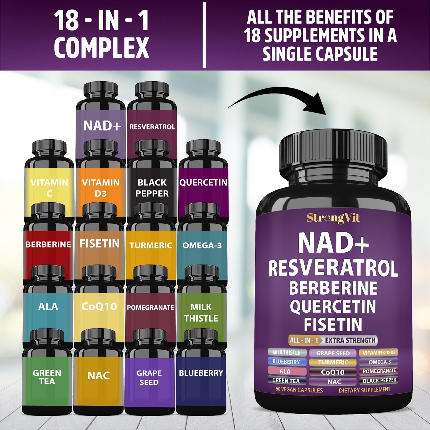 NAD Resveratrol Supplement with Berberine, Quercetin, CoQ10. Anti-Aging Formula for Women & Men. Liposomal NAD Plus, NAD+ Booster, Pure Organic Vitamin, USA - Maple Wellness Supplements
