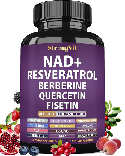 NAD Resveratrol Supplement with Berberine, Quercetin, CoQ10. Anti-Aging Formula for Women & Men. Liposomal NAD Plus, NAD+ Booster, Pure Organic Vitamin, USA - Maple Wellness Supplements